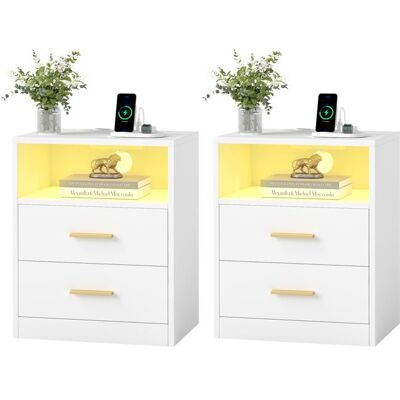 VASAGLE Lot de 2 Tables d’Appoint Modernes avec Tiroirs Lumières LED Multiprises et Ports USB pour Chambre Blanc Blanc - Publicité VASAGLE Lot de 2 Tables d’Appoint Modernes avec Tiroirs Lumières LED Multiprises et Ports USB pour Chambre Blanc Blanc - Publicité