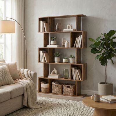 VASAGLE Bibliothèque 5 Niveaux Étagère de Rangement Ouverte S-Forme pour Bureau Salon Chambre Marron Marron - Publicité VASAGLE Bibliothèque 5 Niveaux Étagère de Rangement Ouverte S-Forme pour Bureau Salon Chambre Marron Marron - Publicité