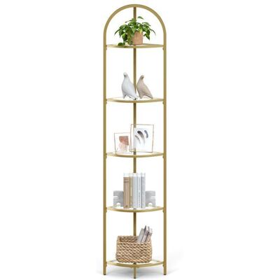 VASAGLE Meuble Étagère dangle à 5 Niveaux Cadre en Métal Étagère de Rangement en Verre Trempé Antirouille Moderne Doré Jaune - Publicité VASAGLE Meuble Étagère dangle à 5 Niveaux Cadre en Métal Étagère de Rangement en Verre Trempé Antirouille Moderne Doré Jaune - Publicité