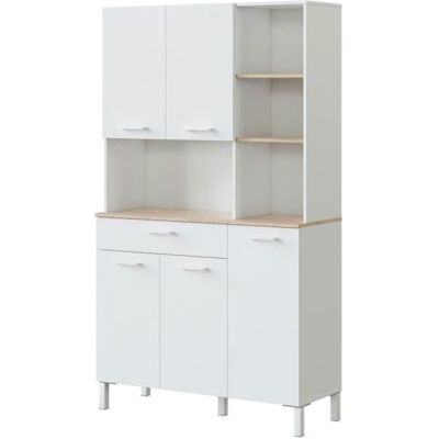 PEGANE Buffet meuble cuisine 5 portes + 1 tiroir coloris blanc artic/chêne canadien - Hauteur 186 cm x Longueur 108 cm x Profondeur 40 cm Blanc - Publicité PEGANE Buffet meuble cuisine 5 portes + 1 tiroir coloris blanc artic/chêne canadien - Hauteur 186 cm x Longueur 108 cm x Profondeur 40 cm Blanc - Publicité
