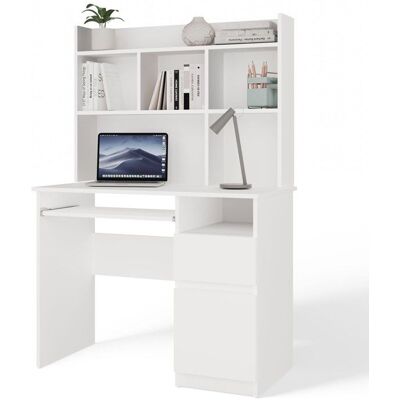 CDF PORTO DROIT - Bureau 98×51×145 cm 3 tiroirs et rayons avec étagère supérieure pour bureau / chambre - Blanc Blanc - Publicité CDF PORTO DROIT - Bureau 98×51×145 cm 3 tiroirs et rayons avec étagère supérieure pour bureau / chambre - Blanc Blanc - Publicité