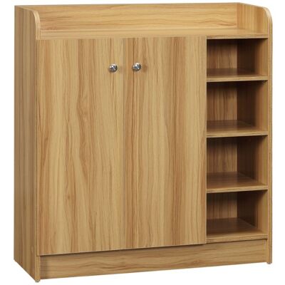 Meuble de rangement à chaussures pour entrée HOMCOM avec 4 compartiments ouverts et placard double porte - étagère réglable marron Marron - Publicité Meuble de rangement à chaussures pour entrée HOMCOM avec 4 compartiments ouverts et placard double porte - étagère réglable marron Marron - Publicité