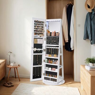 SONGMICS Armoire à bijoux - Miroir sans cadre - Verrouillable - LED - Pivotant 360° - Blanc Blanc - Publicité SONGMICS Armoire à bijoux - Miroir sans cadre - Verrouillable - LED - Pivotant 360° - Blanc Blanc - Publicité