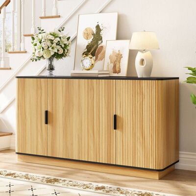 Buffet bas - LEMONBEST - Buffet - 4 portes - Aspect bois naturel - 139x40x75 cm - Publicité Buffet bas - LEMONBEST - Buffet - 4 portes - Aspect bois naturel - 139x40x75 cm - Publicité