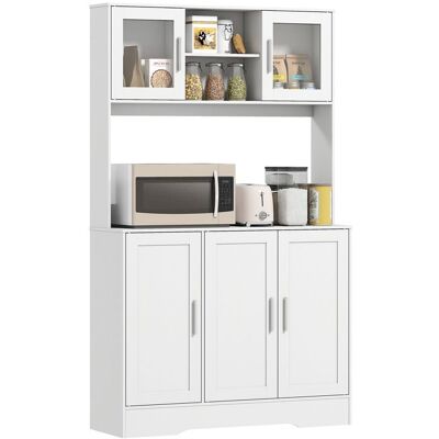 Armoire de cuisine - HOMCOM - scandinave - placards compartiments ouverts portes vitrées et plan de travail - blanc Blanc - Publicité Armoire de cuisine - HOMCOM - scandinave - placards compartiments ouverts portes vitrées et plan de travail - blanc Blanc - Publicité
