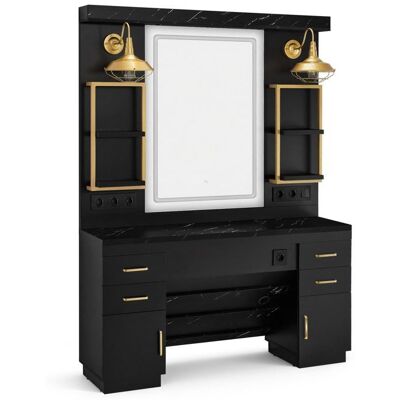 BarberPub Poste de coiffure avec 4 tiroirs coiffeuse avec miroir poste de service avec 4 étagères mobilier de coiffure 3187GBK Noir - Publicité BarberPub Poste de coiffure avec 4 tiroirs coiffeuse avec miroir poste de service avec 4 étagères mobilier de coiffure 3187GBK Noir - Publicité