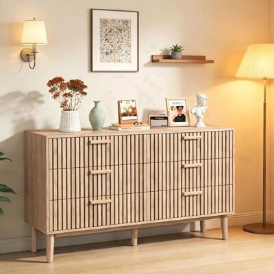 RAVAS Commode Chambre Commode en Bois et Rotin 6 Tiroirs Meuble de Rangement Multifonction Natural Wood Cabinet with Drawers Marron - Publicité RAVAS Commode Chambre Commode en Bois et Rotin 6 Tiroirs Meuble de Rangement Multifonction Natural Wood Cabinet with Drawers Marron - Publicité