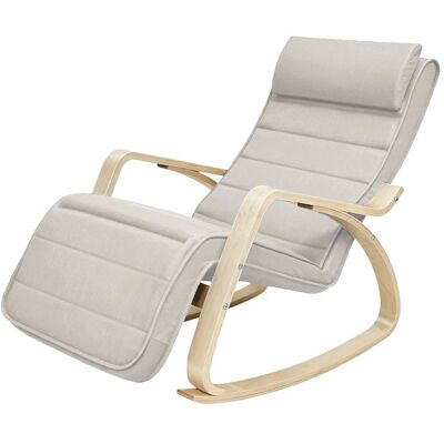 SONGMICS Fauteuil à Bascule avec Repose-Pieds Réglable sur 5 Niveaux avec Accoudoirs en Bois pour Salon Beige et Naturel Beige - Publicité SONGMICS Fauteuil à Bascule avec Repose-Pieds Réglable sur 5 Niveaux avec Accoudoirs en Bois pour Salon Beige et Naturel Beige - Publicité