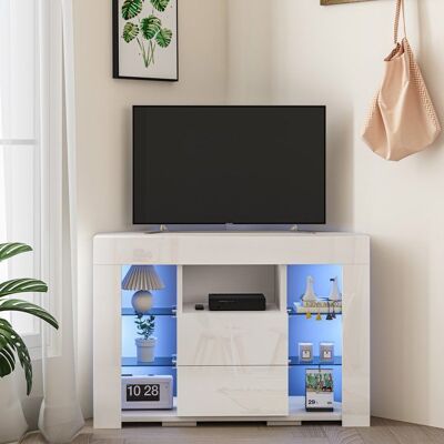 DRIPEX Meuble TV dangle Blanc Buffet Moderne Table TV Brillance avec Lumières LED Etagères en Verre 100x40x68cm Blanc - Publicité DRIPEX Meuble TV dangle Blanc Buffet Moderne Table TV Brillance avec Lumières LED Etagères en Verre 100x40x68cm Blanc - Publicité