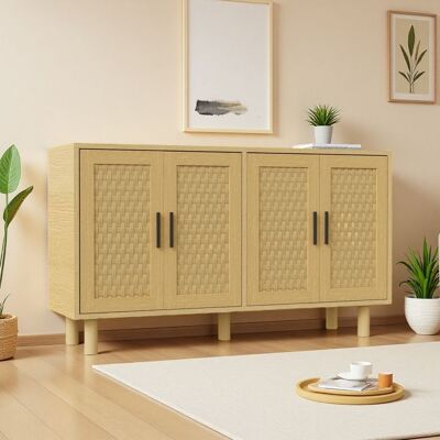 URBANLUXE Buffet - Noir classique - 4 portes - Rotin & panneaux de particules - 140x40x80 cm Beige - Publicité URBANLUXE Buffet - Noir classique - 4 portes - Rotin & panneaux de particules - 140x40x80 cm Beige - Publicité