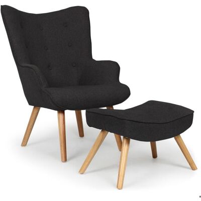 MENZZO Fauteuil scandinave + pouf Lylou Tissu Noir Noir - Publicité MENZZO Fauteuil scandinave + pouf Lylou Tissu Noir Noir - Publicité
