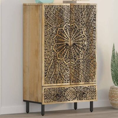Buffet haut - vidaXL - Bois de manguier - 60x33x100 cm - Style rétro - Motif sculpté Marron - Publicité Buffet haut - vidaXL - Bois de manguier - 60x33x100 cm - Style rétro - Motif sculpté Marron - Publicité