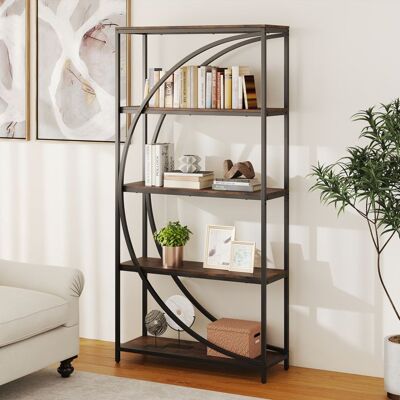 GIANTEX Bibliothèque à 5 Niveaux Cadre en Métal 86x30x175cm Étagère de Rangement Industrielle pour Salon Bureau Marron + Noir - Publicité GIANTEX Bibliothèque à 5 Niveaux Cadre en Métal 86x30x175cm Étagère de Rangement Industrielle pour Salon Bureau Marron + Noir - Publicité