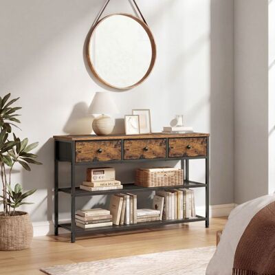 SONGMICS Console 3 Tiroirs en Tissu 2 Étagères Grillagées pour Couloir Salon Marron Marron - Publicité SONGMICS Console 3 Tiroirs en Tissu 2 Étagères Grillagées pour Couloir Salon Marron Marron - Publicité