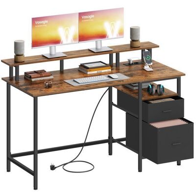 Bureau - VASAGLE - Marron Rustique - 2 Tiroirs - 2 Ports USB - Support dÉcran Marron - Publicité Bureau - VASAGLE - Marron Rustique - 2 Tiroirs - 2 Ports USB - Support dÉcran Marron - Publicité