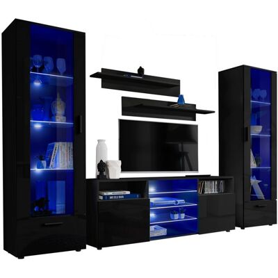 Meuble TV Tower Extreme Furniture - LED bleues - Noir Brillant & Noir - Façades en Brillant - L~260cm x H192cm x P42cm Noir - Publicité Meuble TV Tower Extreme Furniture - LED bleues - Noir Brillant & Noir - Façades en Brillant - L~260cm x H192cm x P42cm Noir - Publicité