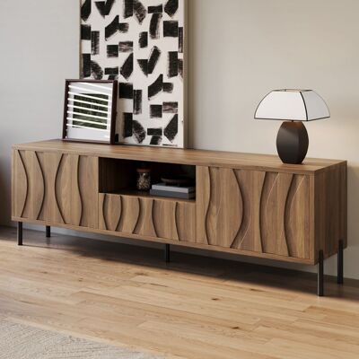 Meuble TV 3 portes Armoire TV Meuble TV de salon Buffet 3 portes 160 x 35 x 46 cm Style rétro Panneaux de particules Brun - Publicité Meuble TV 3 portes Armoire TV Meuble TV de salon Buffet 3 portes 160 x 35 x 46 cm Style rétro Panneaux de particules Brun - Publicité