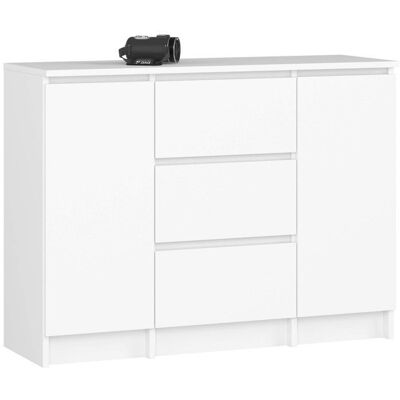 Commode AKORD K100 Blanche 101 cm 2 portes 3 tiroirs façade Blanche 4 étagères 101x35x76 cm Blanc - Publicité Commode AKORD K100 Blanche 101 cm 2 portes 3 tiroirs façade Blanche 4 étagères 101x35x76 cm Blanc - Publicité