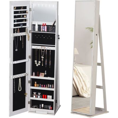 Armoire à bijoux - HOMCOM - avec miroir sur pied multi-rangements éclairage LED - bois - 38x38xH157 cm - blanc Blanc - Publicité Armoire à bijoux - HOMCOM - avec miroir sur pied multi-rangements éclairage LED - bois - 38x38xH157 cm - blanc Blanc - Publicité