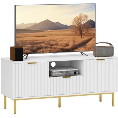 Meuble TV - HOMCOM - 2 portes à fermeture douce tiroir et compartiment ouvert - panneau de particules et MDF - 120x39x54cm - blanc Blanc - Publicité Meuble TV - HOMCOM - 2 portes à fermeture douce tiroir et compartiment ouvert - panneau de particules et MDF - 120x39x54cm - blanc Blanc - Publicité