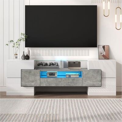 Lemonbest Meuble TV blanc élégant avec éclairage LED 145 cm commode moderne grand despace de rangement et surfaces en verre Blanc - Publicité Lemonbest Meuble TV blanc élégant avec éclairage LED 145 cm commode moderne grand despace de rangement et surfaces en verre Blanc - Publicité