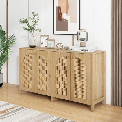 Generic Buffet de cuisine 145×40×80 cm avec 4 portes en rotin Buffet bas avec poignées métalliques Buffet salle a manger en naturel Marron - Publicité Generic Buffet de cuisine 145×40×80 cm avec 4 portes en rotin Buffet bas avec poignées métalliques Buffet salle a manger en naturel Marron - Publicité