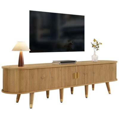 OEM Meuble TV portes coulissantes - Bois clair - MDF durable - 175x38x45 cm - 242 kg - Espace de rangement polyvalent Marron - Publicité OEM Meuble TV portes coulissantes - Bois clair - MDF durable - 175x38x45 cm - 242 kg - Espace de rangement polyvalent Marron - Publicité