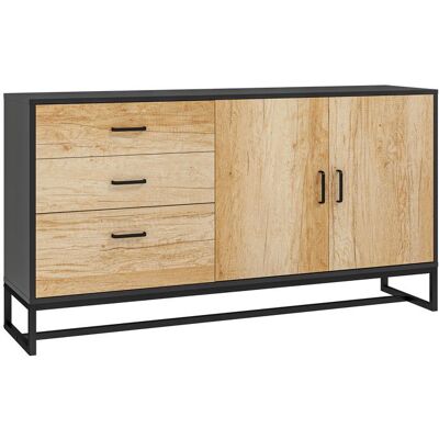 Buffet salon - HOMCOM - 3 tiroirs et étagère réglable - pieds en acier - poignées en alliage daluminium - bois naturel Beige - Publicité Buffet salon - HOMCOM - 3 tiroirs et étagère réglable - pieds en acier - poignées en alliage daluminium - bois naturel Beige - Publicité