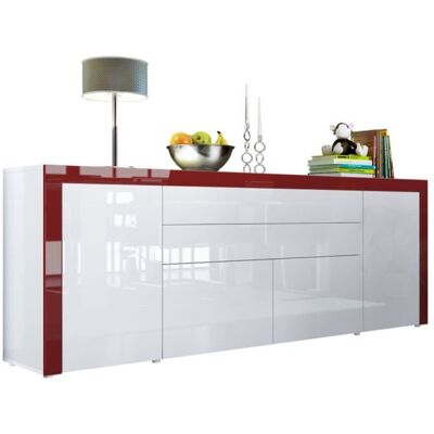 Vladon Buffet commode La Paz V2 en Blanc haute brillance - Blanc haute brillance - Bordeaux haute brillance Rouge - Publicité Vladon Buffet commode La Paz V2 en Blanc haute brillance - Blanc haute brillance - Bordeaux haute brillance Rouge - Publicité