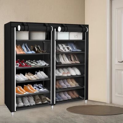 Meuble à chaussures - Noir - 120*30*110cm - 7 étagères - Fermeture à glissière Noir - Publicité Meuble à chaussures - Noir - 120*30*110cm - 7 étagères - Fermeture à glissière Noir - Publicité