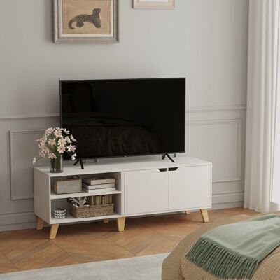 VASAGLE Meuble TV - Blanc Neige - 140 cm - 2 Portes - Étagères Réglables - Pour TV 60 Pouces Blanc - Publicité VASAGLE Meuble TV - Blanc Neige - 140 cm - 2 Portes - Étagères Réglables - Pour TV 60 Pouces Blanc - Publicité