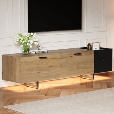 LEMONBEST Meuble TV en Bois LED 180cm Meuble TV Bas Moderne avec 2 Tiroirs de Rangement Poignées Cachées Pieds en Métal - Effet Bois et Noir Marron - Publicité LEMONBEST Meuble TV en Bois LED 180cm Meuble TV Bas Moderne avec 2 Tiroirs de Rangement Poignées Cachées Pieds en Métal - Effet Bois et Noir Marron - Publicité