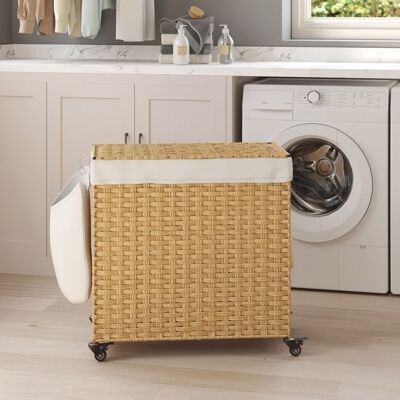 SONGMICS Panier à Linge avec Couvercle 140 L avec Roulettes 3 Compartiments pour Chambre 66 × 33 × 66 cm Couleur Naturelle Beige - Publicité SONGMICS Panier à Linge avec Couvercle 140 L avec Roulettes 3 Compartiments pour Chambre 66 × 33 × 66 cm Couleur Naturelle Beige - Publicité