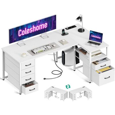 Coleshome Bureau dangle avec Tiroirs en Tissu 140x80cm Réversible Bureau en L avec Tiroir Classeur Blanc - Publicité Coleshome Bureau dangle avec Tiroirs en Tissu 140x80cm Réversible Bureau en L avec Tiroir Classeur Blanc - Publicité