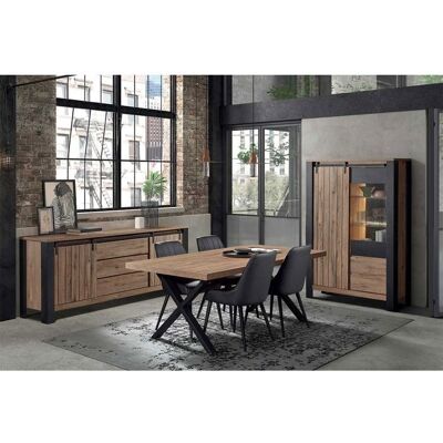 ALTOBUY CLODIUS - Ensemble Séjour Complet et Table 200 cm Aspect Bois Piètement X Métal Noir Marron - Publicité ALTOBUY CLODIUS - Ensemble Séjour Complet et Table 200 cm Aspect Bois Piètement X Métal Noir Marron - Publicité