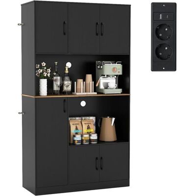 Buffet de Cuisine 180 CM avec Prise de Recharge COSTWAY avec Support Micro-ondes Station de Bar à Café Moderne en Bois Noir Noir - Publicité Buffet de Cuisine 180 CM avec Prise de Recharge COSTWAY avec Support Micro-ondes Station de Bar à Café Moderne en Bois Noir Noir - Publicité