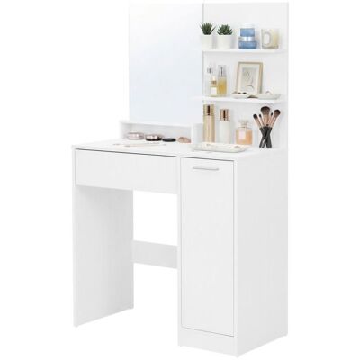 VASAGLE Coiffeuse avec Miroir Compartiment avec 2 Étagères Réglables 1 Tiroir 2 Étagères Coin Beauté Blanc Blanc - Publicité VASAGLE Coiffeuse avec Miroir Compartiment avec 2 Étagères Réglables 1 Tiroir 2 Étagères Coin Beauté Blanc Blanc - Publicité