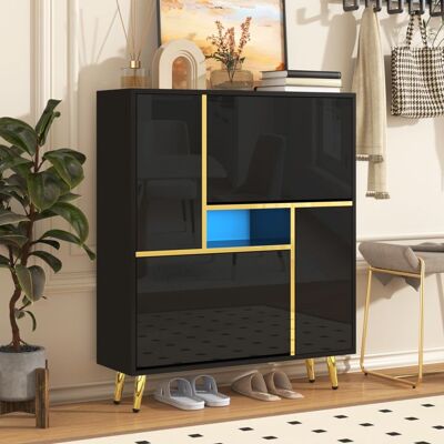 Generic Meuble a chaussures 80x25x96 cm avec éclairage LED 16 couleurs Armoire à chaussures avec façade brillante Meuble entree en noir Noir - Publicité Generic Meuble a chaussures 80x25x96 cm avec éclairage LED 16 couleurs Armoire à chaussures avec façade brillante Meuble entree en noir Noir - Publicité