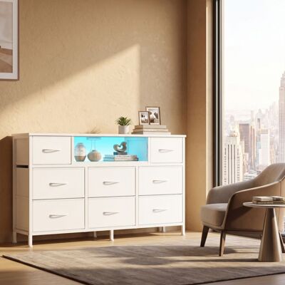 SONGMICS Commode avec 8 Tiroirs Support TV avec LED et Multiprise 1138 x 30 x 681 cm Blanc Blanc - Publicité SONGMICS Commode avec 8 Tiroirs Support TV avec LED et Multiprise 1138 x 30 x 681 cm Blanc Blanc - Publicité