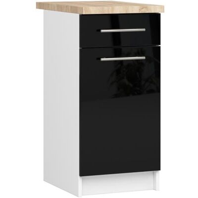 Meuble de cuisine bas AKORD S40 OLIWIA modulable Blanc 40 cm 1 porte 1 tiroir façade Noir Brillant 2 étagères 40x46x85 cm Blanc - Publicité Meuble de cuisine bas AKORD S40 OLIWIA modulable Blanc 40 cm 1 porte 1 tiroir façade Noir Brillant 2 étagères 40x46x85 cm Blanc - Publicité