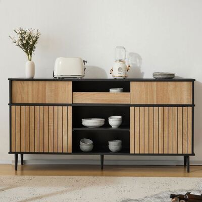 MERAX Buffet Moderne Meuble de Rangement Chêne et Noir avec 4 Portes Coulissantes et 1 Tiroir pour Cuisine Salle à Manger 160 x 40 x 80 Noir - Publicité MERAX Buffet Moderne Meuble de Rangement Chêne et Noir avec 4 Portes Coulissantes et 1 Tiroir pour Cuisine Salle à Manger 160 x 40 x 80 Noir - Publicité