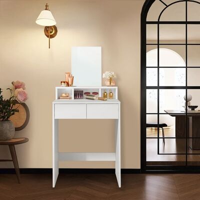VASAGLE Coiffeuse - Moderne - Grand Miroir - 2 Tiroirs - 3 Compartiments - Blanc Blanc - Publicité VASAGLE Coiffeuse - Moderne - Grand Miroir - 2 Tiroirs - 3 Compartiments - Blanc Blanc - Publicité