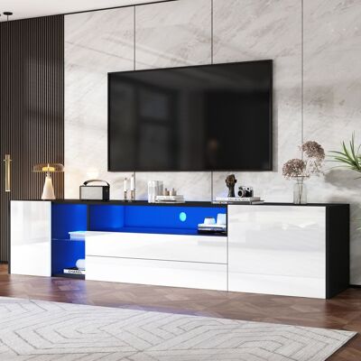 VEPSSDER Meuble TV haut brillant avec éclairage LED 180x40x45 cm équipé de 2 tiroirs meuble TV au sol style minimaliste moderne blanc Blanc - Publicité VEPSSDER Meuble TV haut brillant avec éclairage LED 180x40x45 cm équipé de 2 tiroirs meuble TV au sol style minimaliste moderne blanc Blanc - Publicité