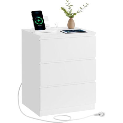 VASAGLE Table de Chevet avec Multiprise Table d’Appoint avec 3 Tiroirs 2 Prises CA 2 Ports USB Moderne Blanc Nuage Blanc - Publicité VASAGLE Table de Chevet avec Multiprise Table d’Appoint avec 3 Tiroirs 2 Prises CA 2 Ports USB Moderne Blanc Nuage Blanc - Publicité