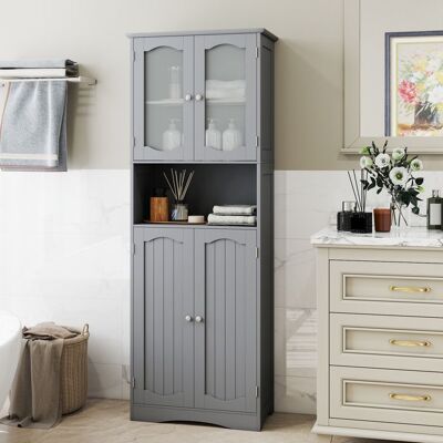 GIANTEX Armoire de Salle de Bain Haute Portes en Verre Trempé Etagères Réglables pour Salon Cuisine 60 x 30 x 164 cm Gris Gris - Publicité GIANTEX Armoire de Salle de Bain Haute Portes en Verre Trempé Etagères Réglables pour Salon Cuisine 60 x 30 x 164 cm Gris Gris - Publicité