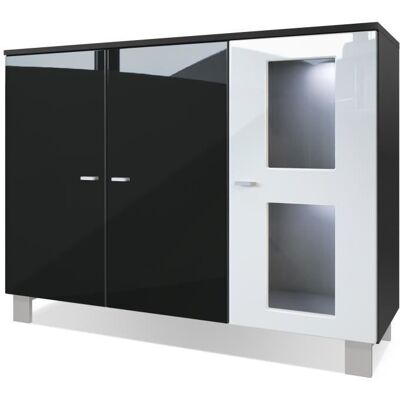 Vladon Buffet Armoire Denjo en Noir mat - Façades en Noir haute brillance et Blanc haute brillance avec éclairage LED en Blanc Blanc - Publicité Vladon Buffet Armoire Denjo en Noir mat - Façades en Noir haute brillance et Blanc haute brillance avec éclairage LED en Blanc Blanc - Publicité