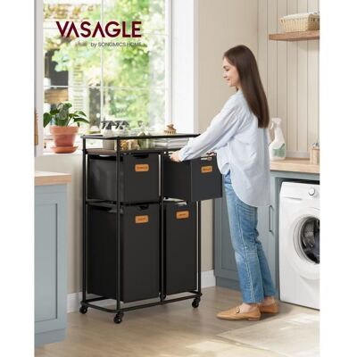 VASAGLE Panier à Linge Mobile avec Roulettes 115 L Portable avec Étagère 4 Sacs Amovibles 6 Étiquettes Noir d’Encre et Marron Noir - Publicité VASAGLE Panier à Linge Mobile avec Roulettes 115 L Portable avec Étagère 4 Sacs Amovibles 6 Étiquettes Noir d’Encre et Marron Noir - Publicité
