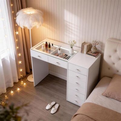 FENCHILIN Coiffeuse LED Éclairage 8 Tiroirs Blanc 120 x 81 x 55 cm Blanc - Publicité FENCHILIN Coiffeuse LED Éclairage 8 Tiroirs Blanc 120 x 81 x 55 cm Blanc - Publicité
