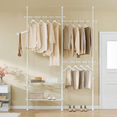 Portant à vêtements télescopique - SOBUY - Réglable 147-195 cm - Hauteur 200-295 cm - Blanc - 3 barres horizontales Blanc - Publicité Portant à vêtements télescopique - SOBUY - Réglable 147-195 cm - Hauteur 200-295 cm - Blanc - 3 barres horizontales Blanc - Publicité