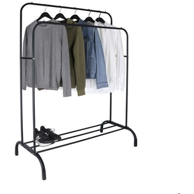 Porte-manteau Relaxdays H x L x P : 148 x 110 x 55 cm avec étagère et 2 barres métal double penderie noir Noir - Publicité Porte-manteau Relaxdays H x L x P : 148 x 110 x 55 cm avec étagère et 2 barres métal double penderie noir Noir - Publicité
